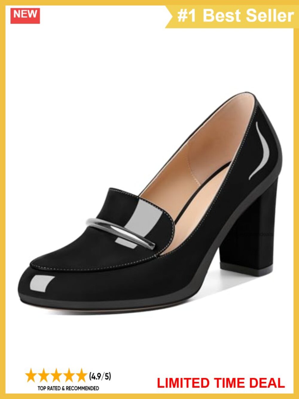 Women's Slip On Block Heel Loafer Pumps Round Toe 3.3 Inch Heels Office